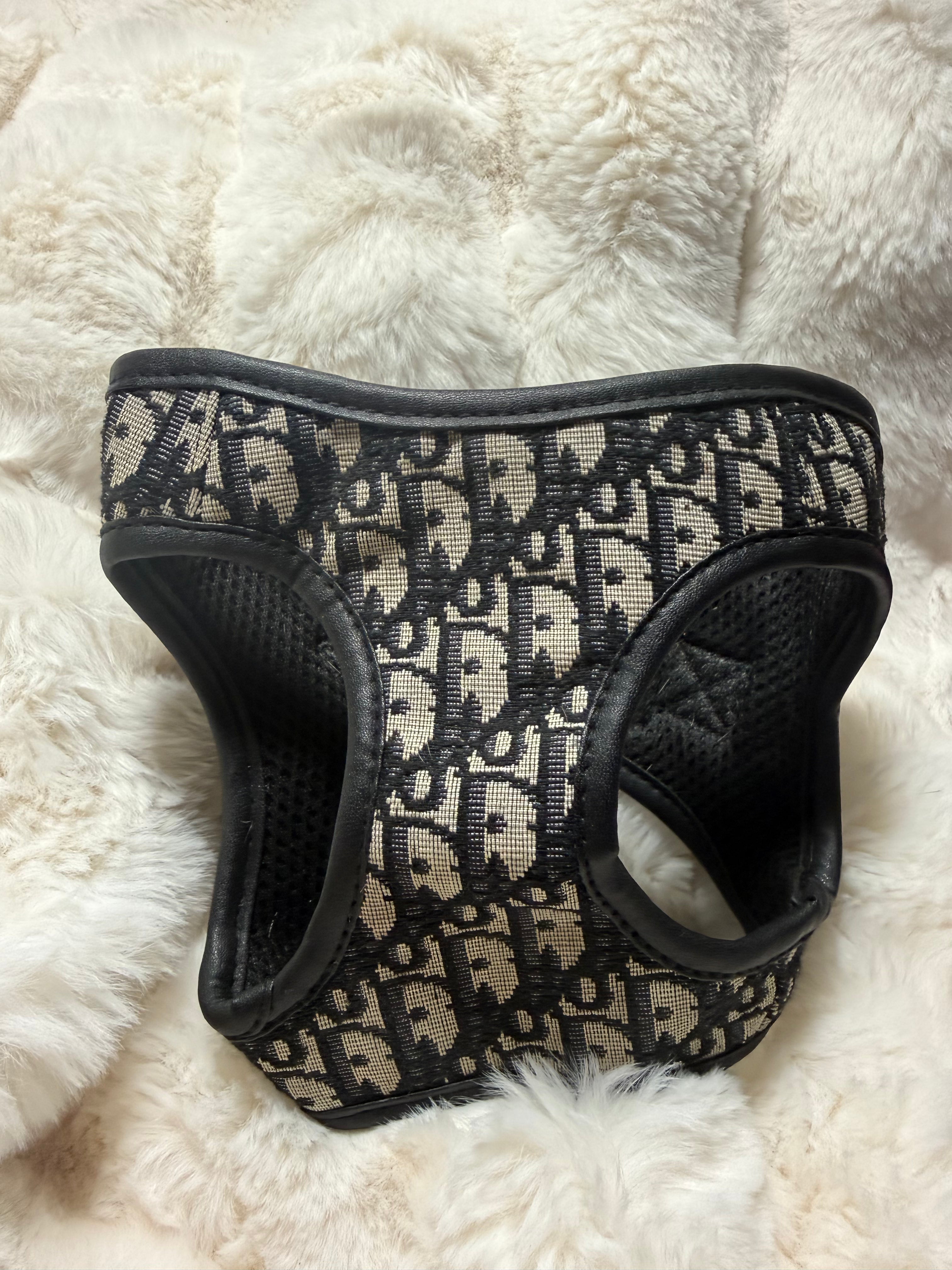 Christian Dior Oblique Dog Harness Black Beige | Designer Pet | Size M