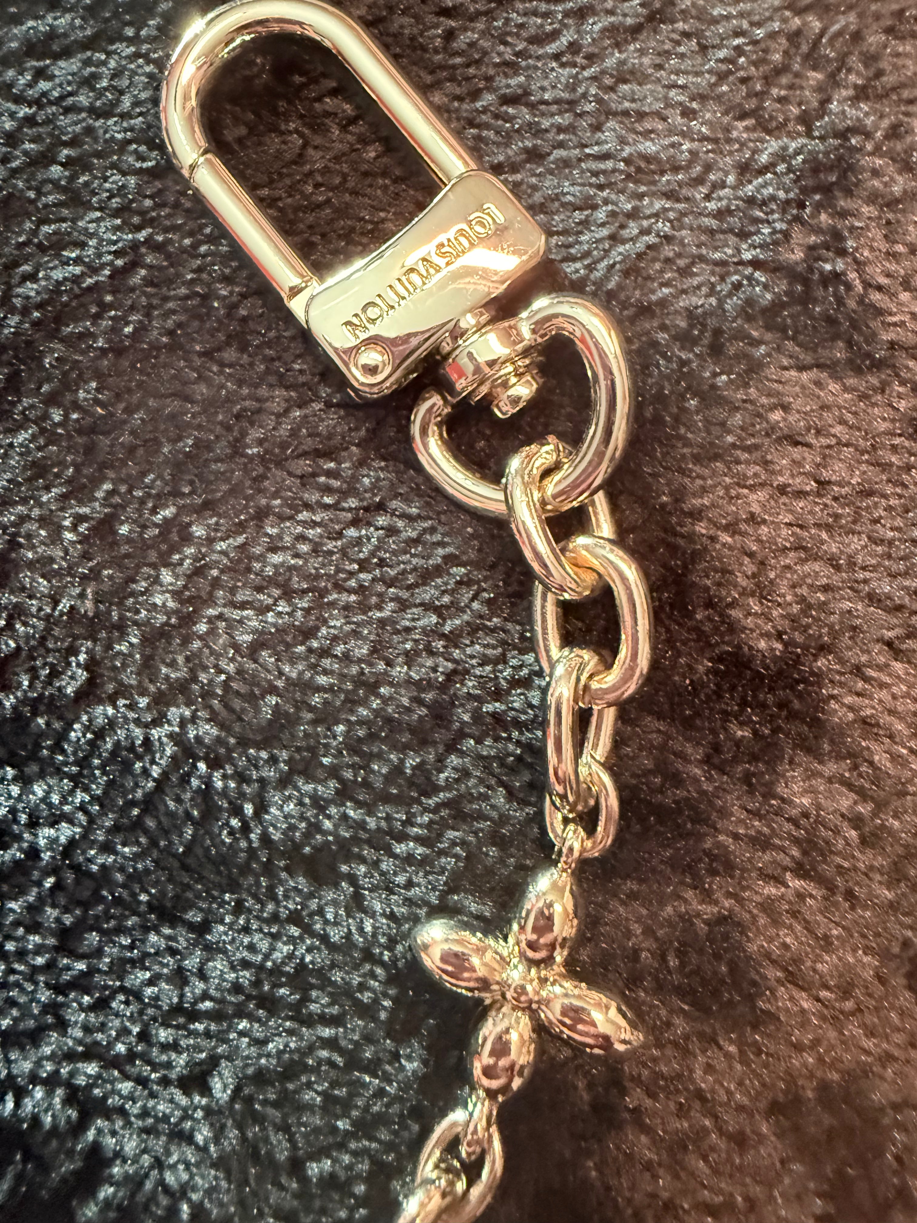 LV Silver Purse Charm Key Ring Long Silver